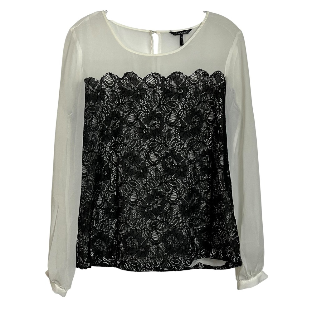 Whimsygoth Dark Academia Black Lace Sheer Long Sleeve Blouse M Top Romantic 3030